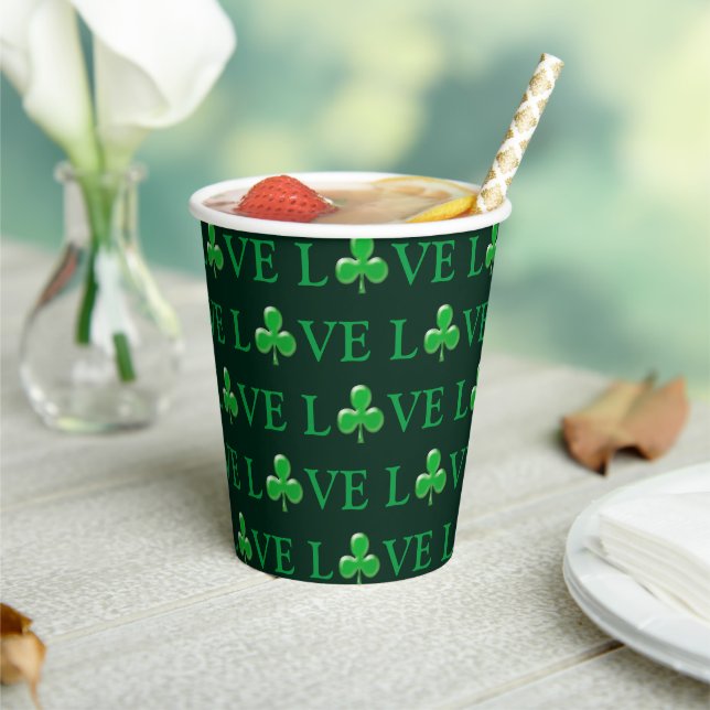 Vasos De Papel Amor Green Clover Shamrock Pattern moderno (in situ)