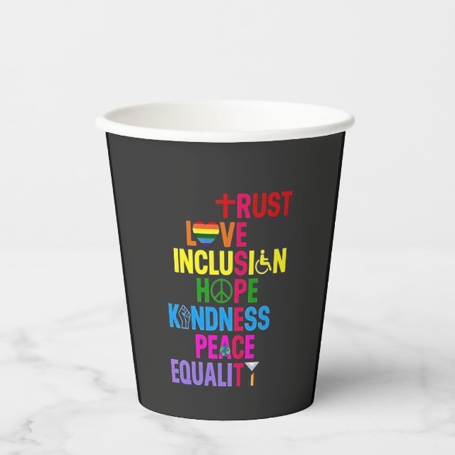 Vasos De Papel Amor Paz Igualdad Amor Inclusión Esperanza (Anverso)