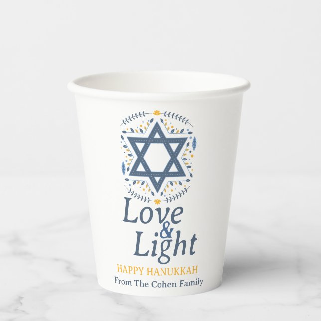 Vasos De Papel Amor y luz | Familia simple de Hanukkah (Anverso)