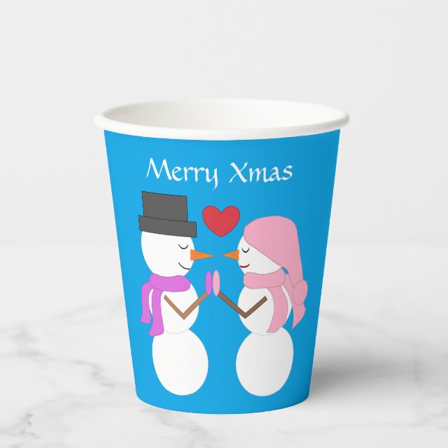 Vasos De Papel Amor y Snowpeople - Blue-green: Fiesta de Feliz Na (Anverso)