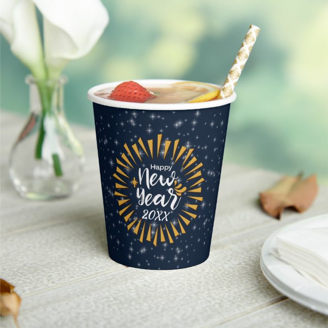 Vasos De Papel Añadir Año Feliz Año Nuevo Explosión con Estrellas (in situ)