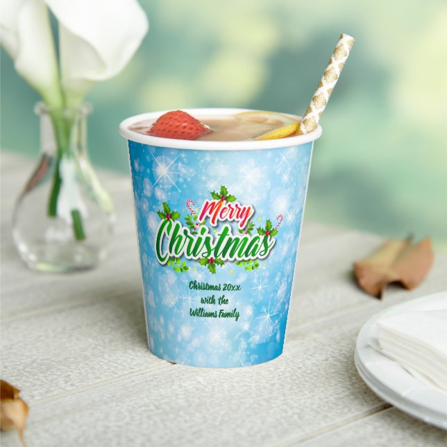 Vasos De Papel Añadir nombre familiar coincidente con azul navide (in situ)