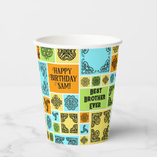 Vasos De Papel Añadir nombre y relación Naranja de cumpleaños y v