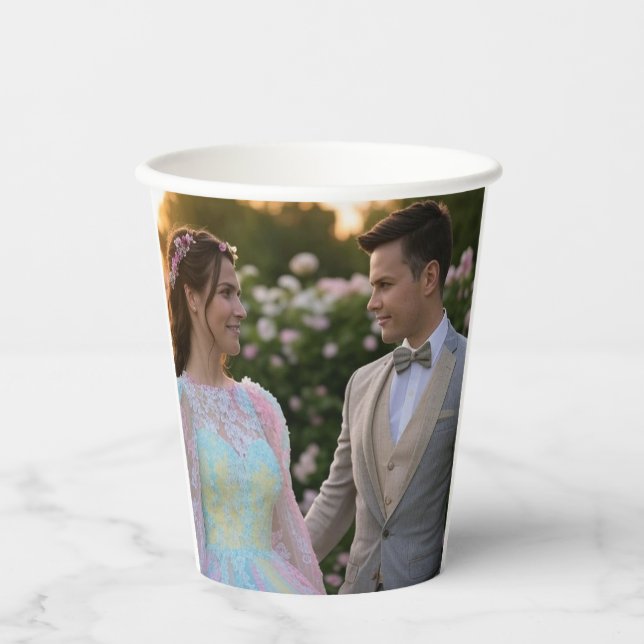 Vasos De Papel Añadir Personalizar de fotografía Boda (Anverso)