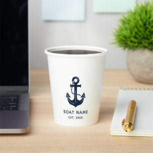 Vasos De Papel Ancla de barco azul marino náutico
