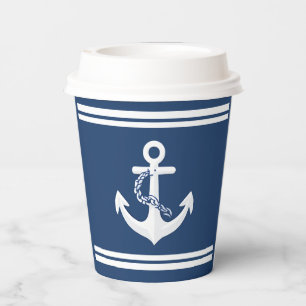 Vasos De Papel Ancla Náutica Vela Navegación Blanco Azul Marina