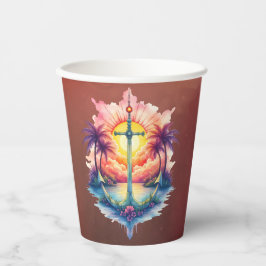 Vasos De Papel Ancla solar en un paraíso tropical. 