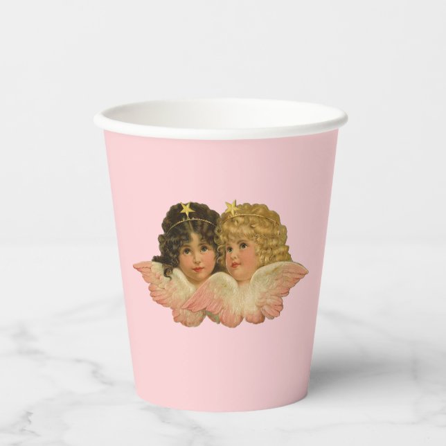 Vasos De Papel Ángeles Victorianos Rubor Rosa (Anverso)