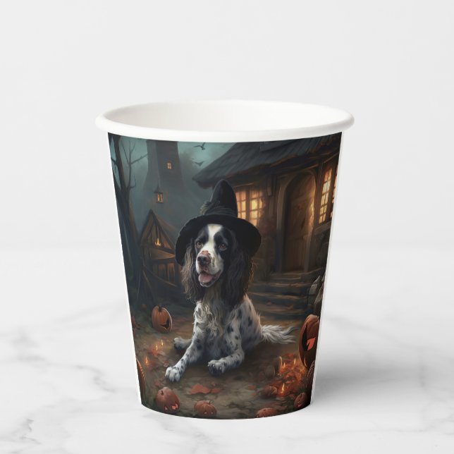 Vasos De Papel Anglo Springer Spaniel calabazas Halloween Scary (Anverso)