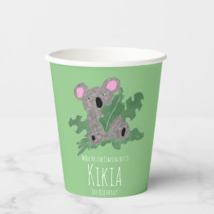 Vasos De Papel Animal Dibujado a Mano Koala Verde Fiesta de Cumpl