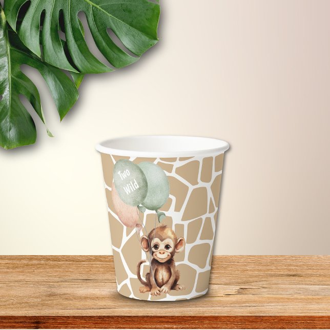 Vasos De Papel Animal Fiesta de la jungla de Safari dos salvajes (Safari Jungle Watercolor Animal Monkey Birthday Paper Cup)