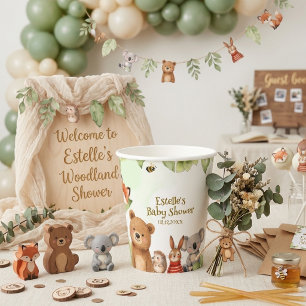 Vasos De Papel Animales Adorables Acuarela Bosque Baby Shower