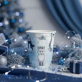 Vasos De Papel Animales Árticos de Invierno Pingüino y Oso Polar 