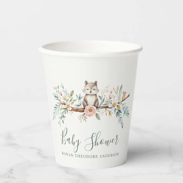 Vasos De Papel Animales de acuarela de Woodland (Anverso)