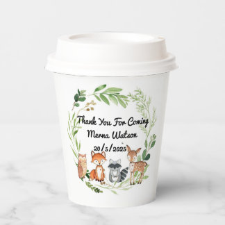 Vasos De Papel animales de bosque diseño verde
