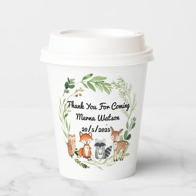 Vasos De Papel animales de bosque diseño verde (Anverso)