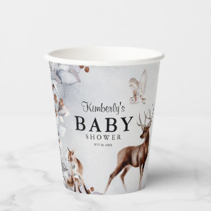 Vasos De Papel Animales de Bosque Invernal Acuarela Baby Shower