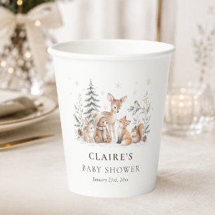 Vasos De Papel Animales de Bosque Invernal para Baby Shower Neutr