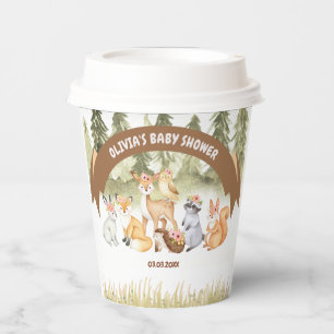 Vasos De Papel Animales de bosque marrones y verdes para baby sho
