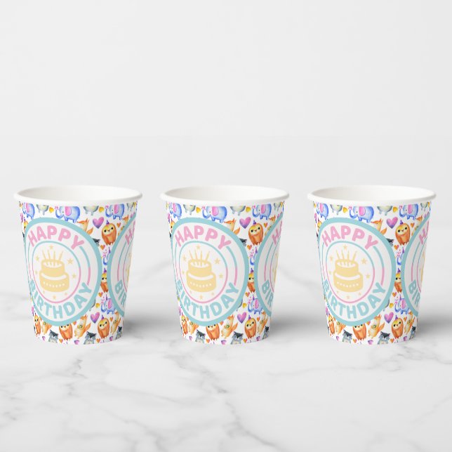 Vasos De Papel Animales de Cumpleaños Infantiles (Multi)