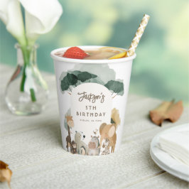 Vasos De Papel Animales de fiesta de cumpleaños con acuarela