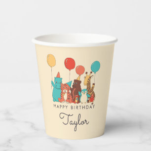 Vasos De Papel Animales de Fiesta Tigre, Pingüino, Cumpleaños de