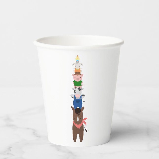 Vasos De Papel Animales de granja Cumpleaños Personalizado (Anverso)