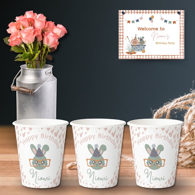 Vasos De Papel Animales de granja Niños de cumpleaños Fiesta (Farm Animal Birthday Paper Cups Bunny)