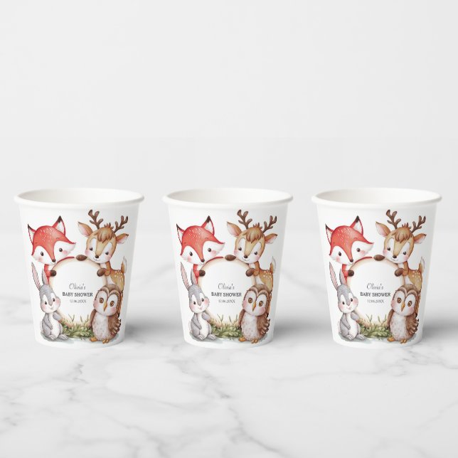 Vasos De Papel Animales de Woodland adoran Baby Shower (Multi)