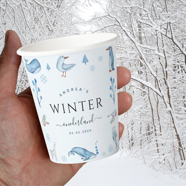 Vasos De Papel Animales del Ártico Azul Invierno de Onederland Pr (Subido por el creador)