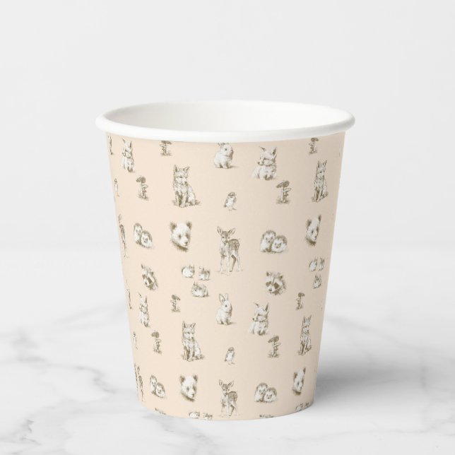Vasos De Papel Animales del bebé de Woodland de época (Anverso)