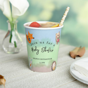 Vasos De Papel Animales del bosque Baby Shower