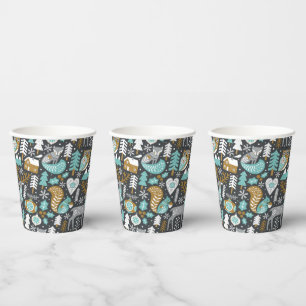 Vasos De Papel Animales del Bosque Copos de Nieve Navidad Escandi