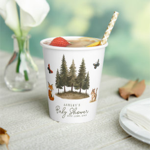 Vasos De Papel Animales del bosque de madera Acuarela Baby Shower
