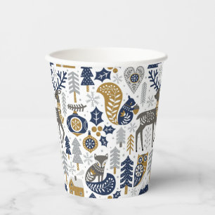Vasos De Papel Animales del Bosque Escandinavo Copos de Nieve Nav