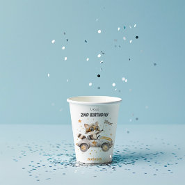 Vasos De Papel Animales divertidos corren coches segundo cumpleañ