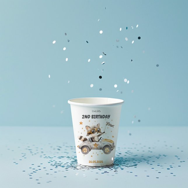 Vasos De Papel Animales divertidos corren coches segundo cumpleañ (Subido por el creador)