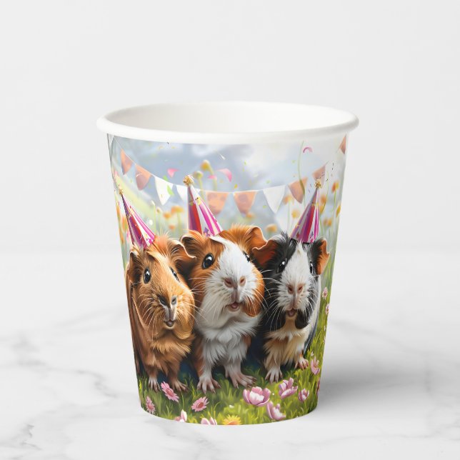 Vasos De Papel Animales fiestas - 3 cerdos de Guinea (Anverso)