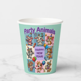 Vasos De Papel Animales fiestas "Feliz Año Nuevo"