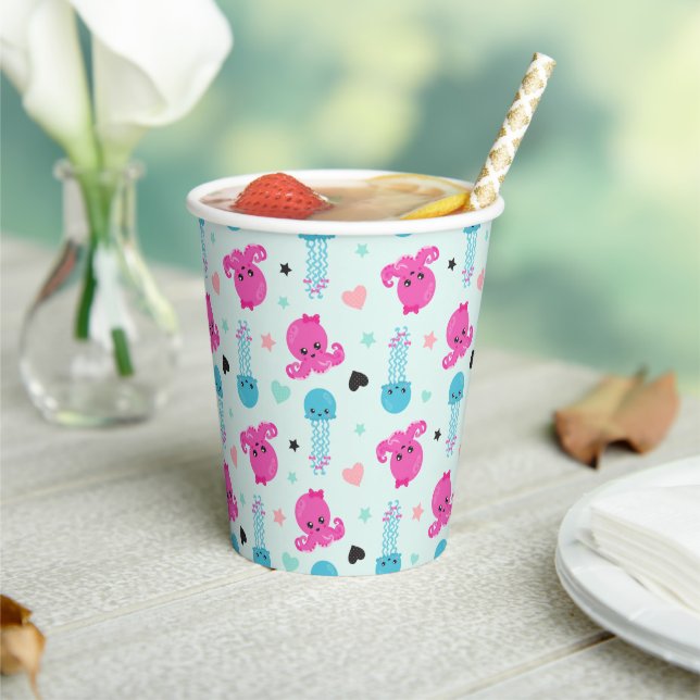 Vasos De Papel Animales marinos, vida marina, pulpo, medusas, cor (in situ)