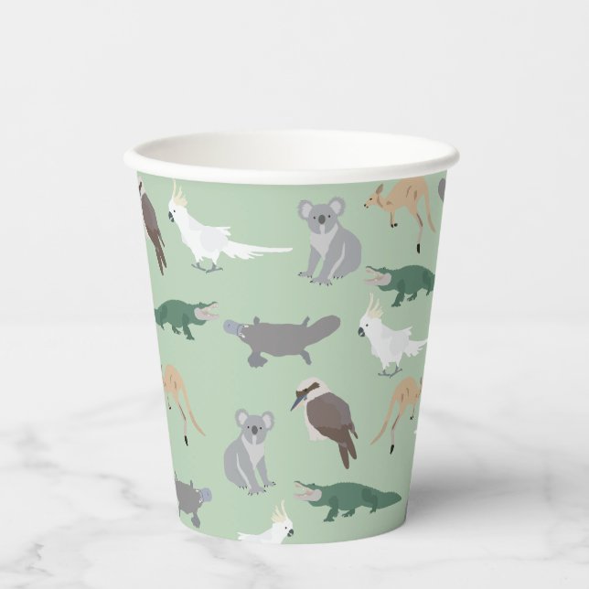 Vasos De Papel Animales nativos australianos Eucalyptus Patrón Ve (Anverso)