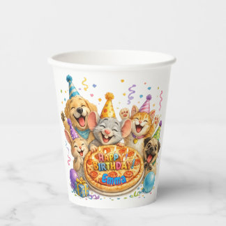 Vasos De Papel Animales para fiesta de cumpleaños con pizza y nom