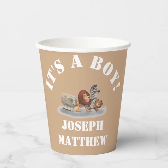 Vasos De Papel Animales rellenos de felpa con tema (Anverso)