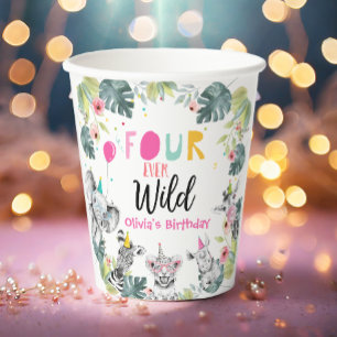 Vasos De Papel Animales Safari cuatro Chicas rosados de cumpleaño