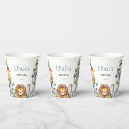 Vasos De Papel Animales Safari salvajes un primer cumpleaños