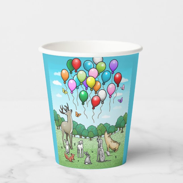 Vasos De Papel Animales Ven los Globos (Anverso)