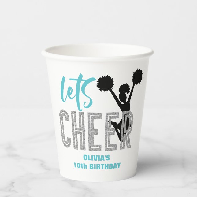 Vasos De Papel Animando turquesa Plata Negro Animar Cumpleaños (Anverso)