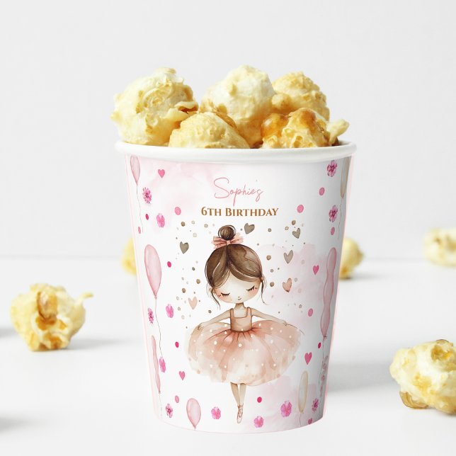 Vasos De Papel Aniversario de bailarinas rosadas y globos (Subido por el creador)