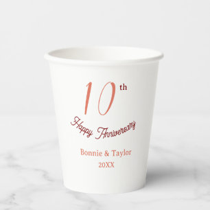 Vasos De Papel aniversario de bodas 10º melocotón nombre pastel r