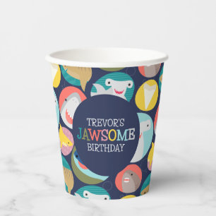 Vasos De Papel Aniversario de la especie de tiburón mate